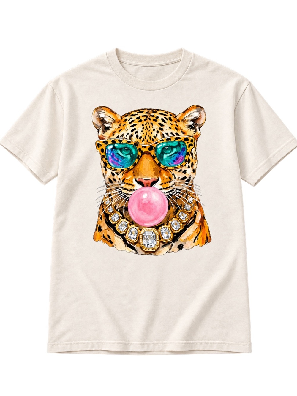 Gildan Cream Leopard Graphic Tee with Pink Bubble S-5x 💕💕💕